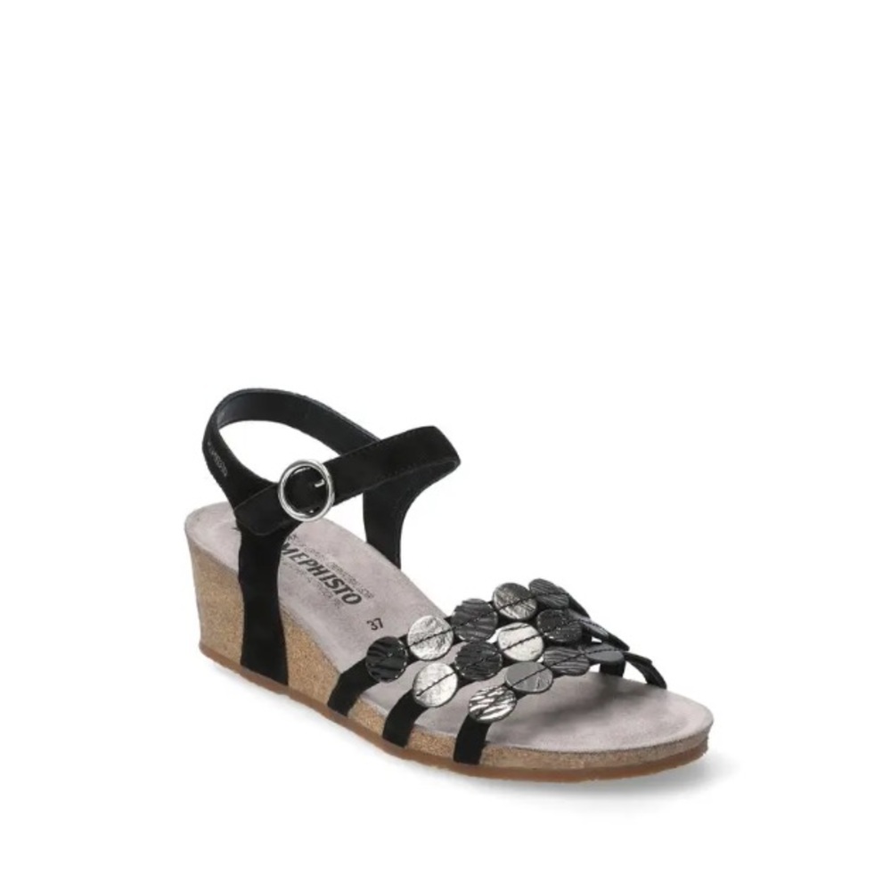Mephisto Matilde Wedge Sandal Black Leather